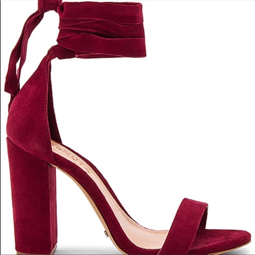 Schutz Burgundy Velvet Lace Up Block Heel Size 9